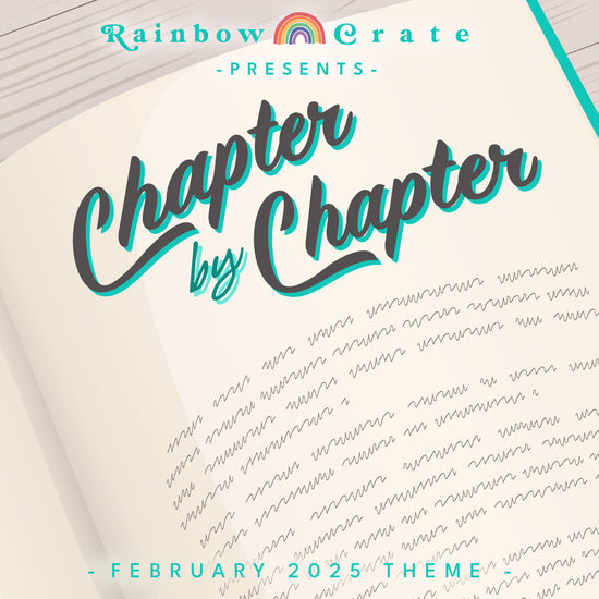 A graphic of an open book with the words “chapter by chapter” as the chapter title, the words are dark gray with a teal shadow. The rest of the page is filled with scribbles to mimic text. At the top is 